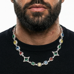 Collier iced out plaqué or blanc avec pierres cristal pour homme