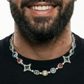 Collier iced out plaqué or blanc avec pierres cristal pour homme