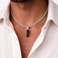 Pendentif "Deep Black" en Acier Poli et Cristal Noir